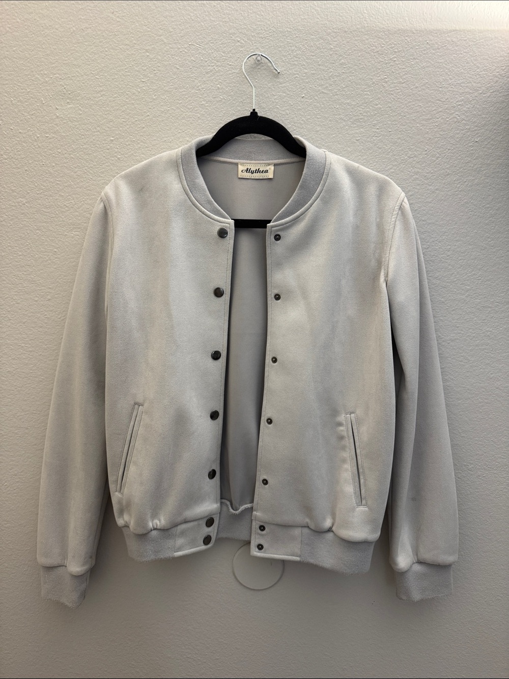 Light Gray Suede Bomber Jacket